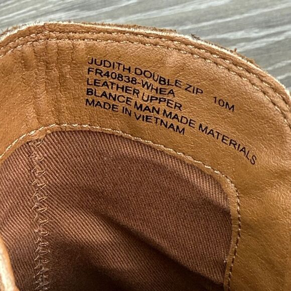 Frye Judith Double Zip Wheat Tan Leather Women’s Sz 10M Heeled Ankle Boots - Picture 6 of 12